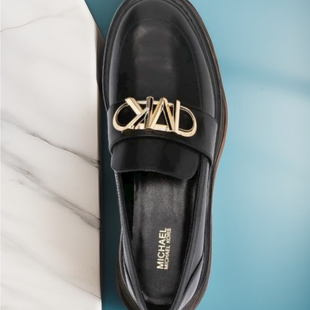 MICHAEL Michael Kors Parker Lug Loafer 8.5 Black & Gold (Size 7.5-8)